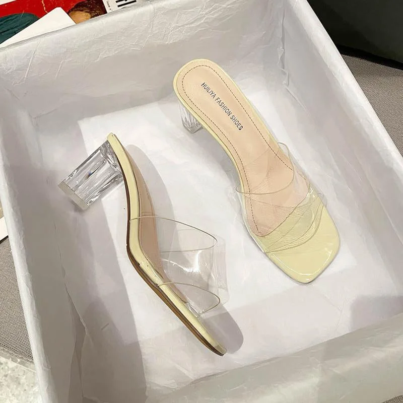 New Crystal Heel Thick Heel Transparent Slippers
