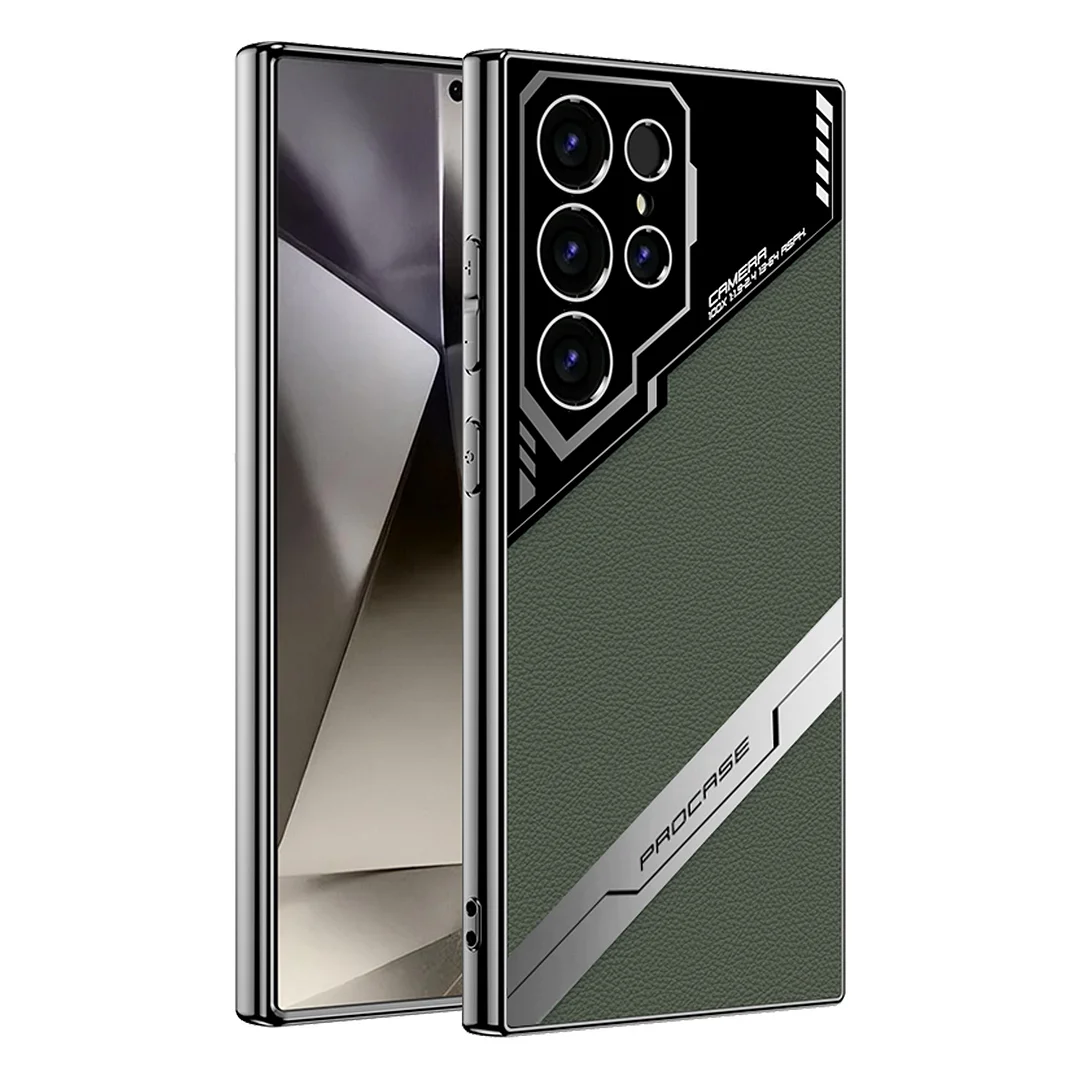 Suitable for S24/23 electroplated plain leather holder mobile phone protective case