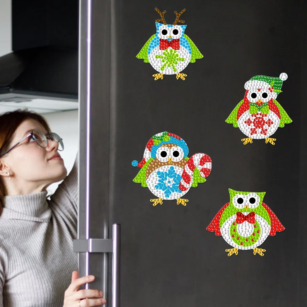 6Pcs Acrylic Owl Diamond Painting Art Fridge Magnet for Fridge Whiteboards