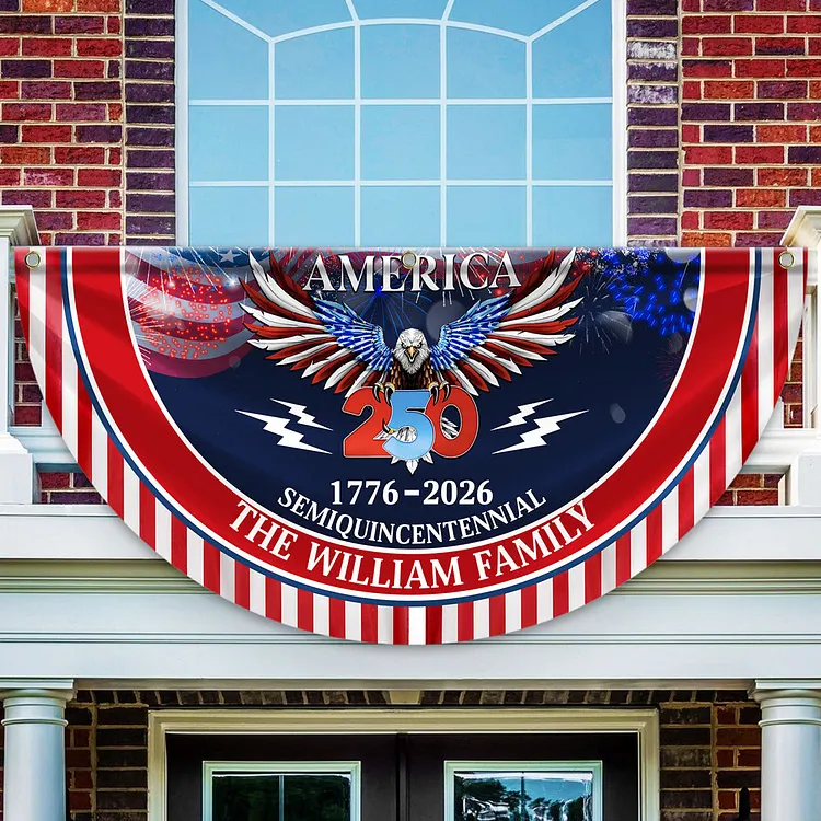 Personalized 250 Years of Freedom America Flag Custom Family Name 250 Years America Semiquincentennial Non-Pleated Fan Flag