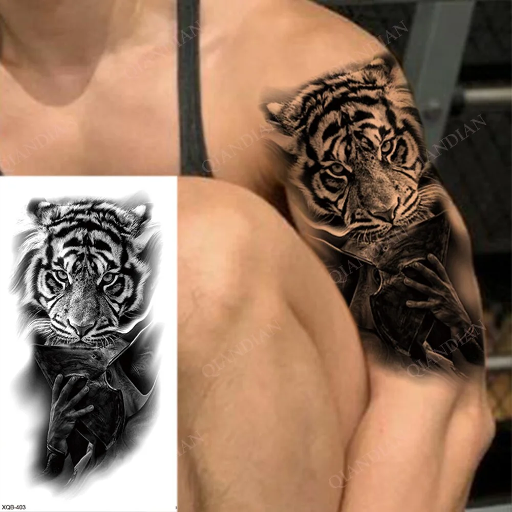 Sdrawing New Waterproof Temporary Tattoo Sticker Forest Lion King Tiger Skull Flash Man Wolf Dragon Body Art Arm Fake Tattoos Women