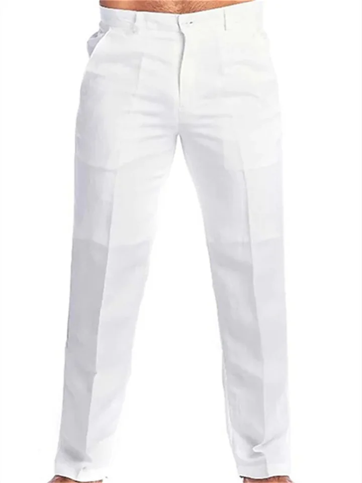 Men's Linen Pants Trousers Summer Pants Beach Pants Straight Leg Plain Comfort Outdoor Casual Daily Linen / Cotton Blend Streetwear Stylish Black White-Cosfine