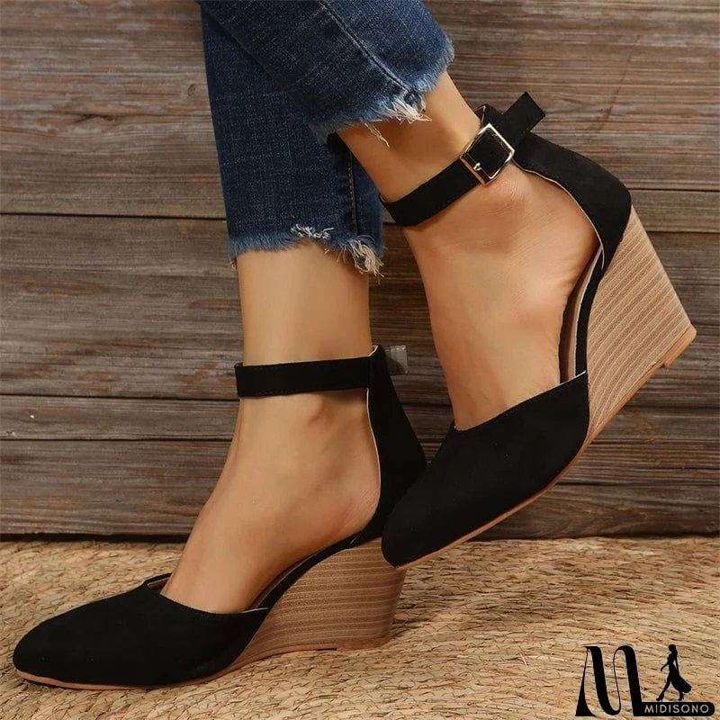 MidiSono - Women's Stylish Pointed Toe Ankle Strap Wedge Heel Sandals