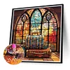 >SALE<5D DIY Full Round Drill Diamond Painting Mountain River Stained Glass 40x40cm