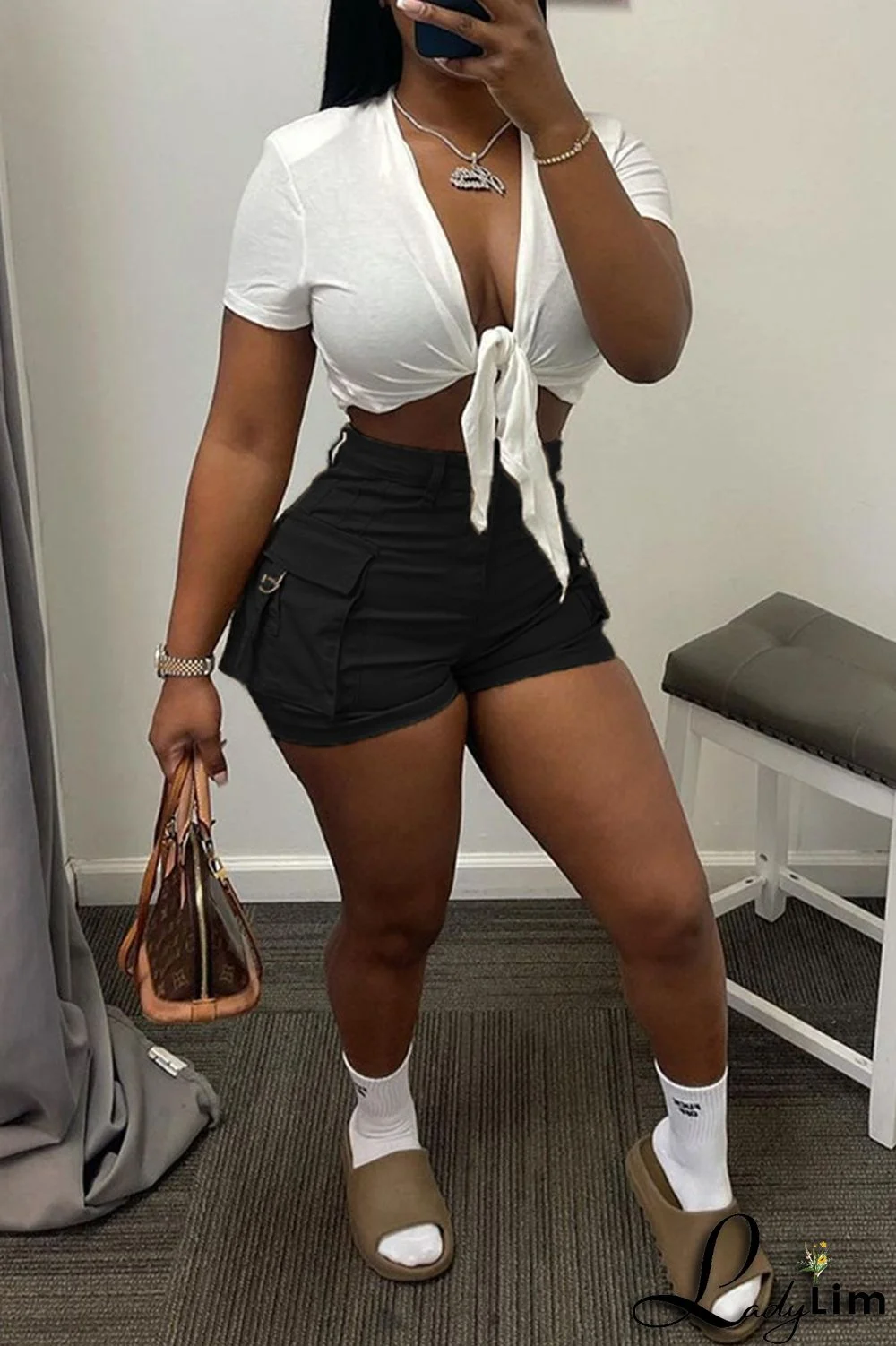 Pink Fashion Casual Solid Patchwork Regular High Waist Shorts