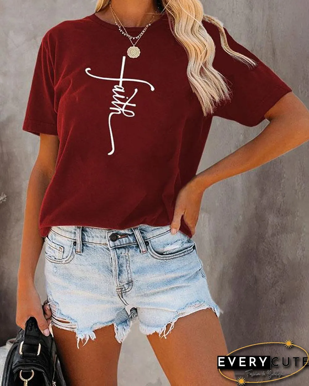 Women Print Crew Neck Short Sleeve Shirts