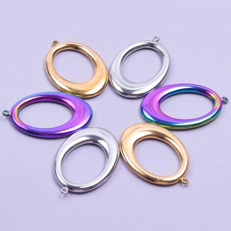 1 Piece Hole 1~1.9mm 304 Stainless Steel 18K Gold Plated Oval Polished Pendant