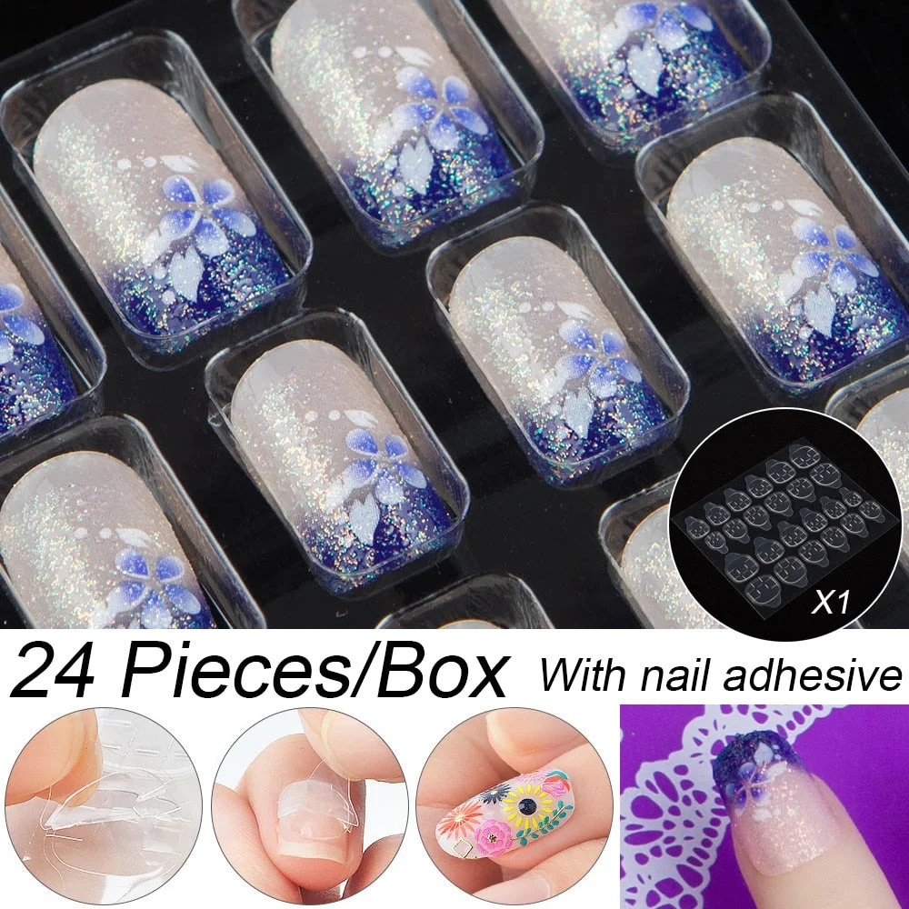 Fashion 24pc/set 10 Sizes Fake Nails Full Cover French False Nail Tips With Double-Sided Nail Adhesive Tab Press On Nails Art-Nail Inspo