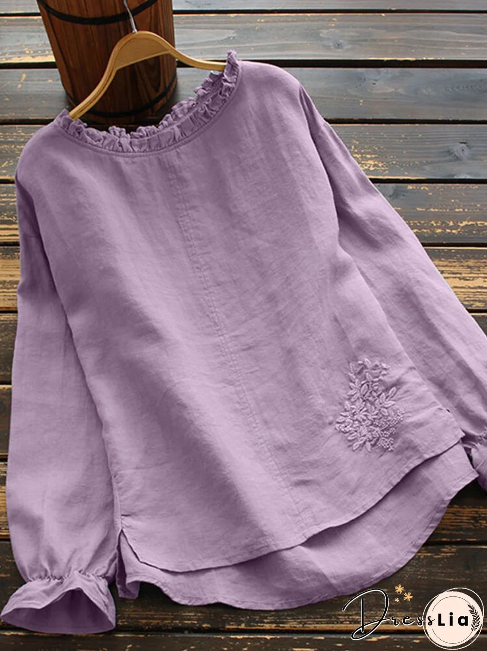 Calico Printed Ruffle Sleeve O-neck Blouse For Women