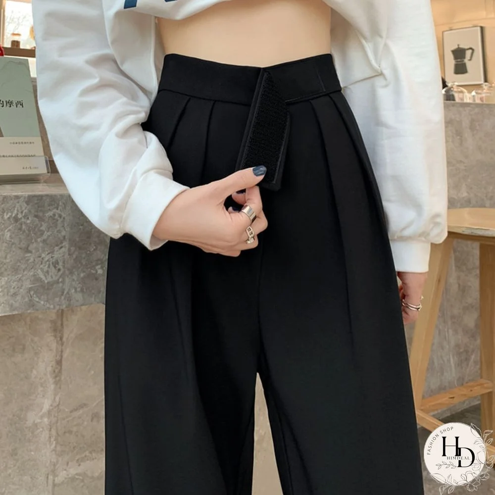 Fashion Velcro Office Lady Loose Harem Pants Summer High Waist Elegant Women Suit Pants Casual Chic Straight Ankle-length Pants