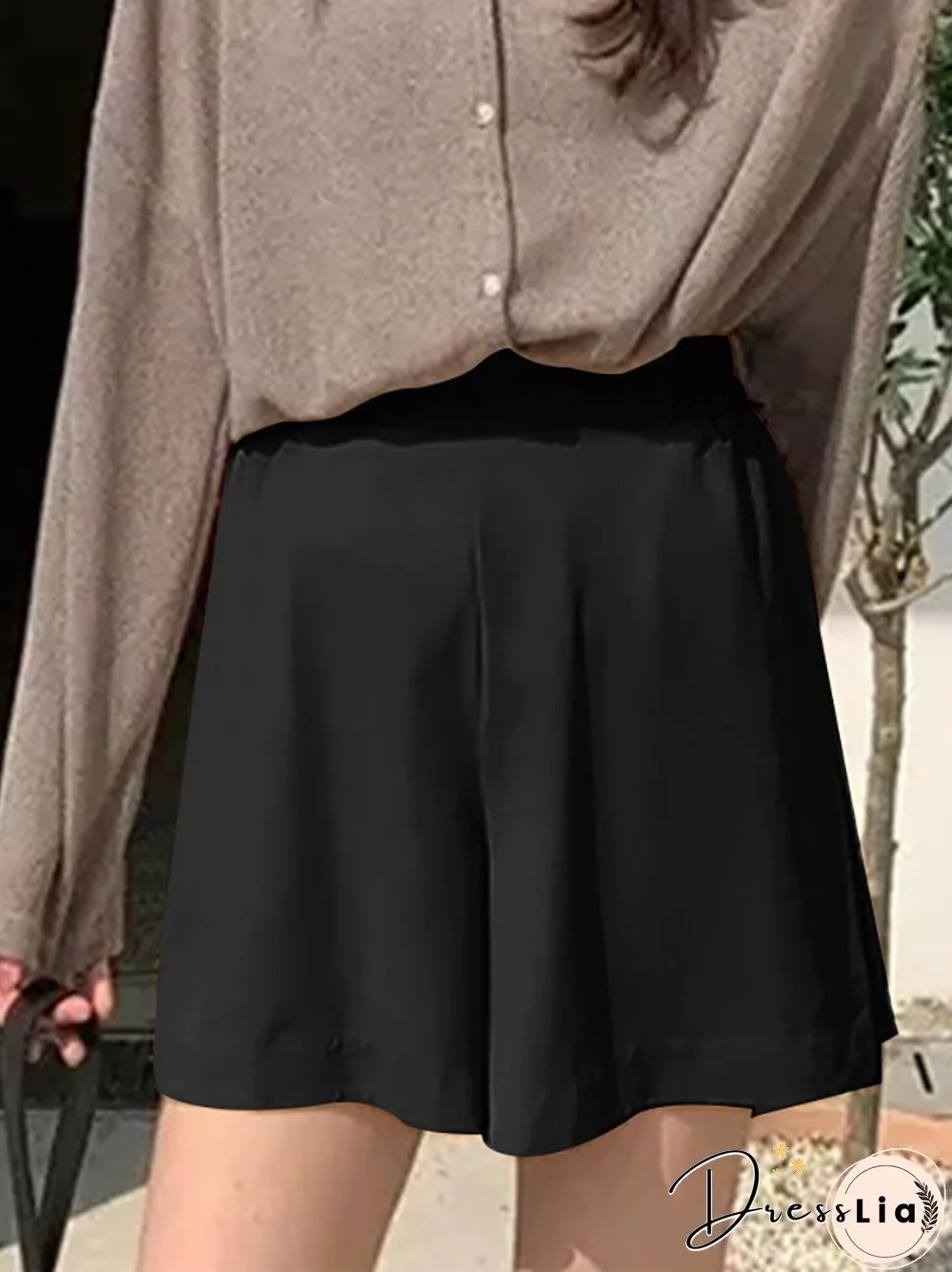 Casual Solid Pocket Wide Leg Shorts for Women