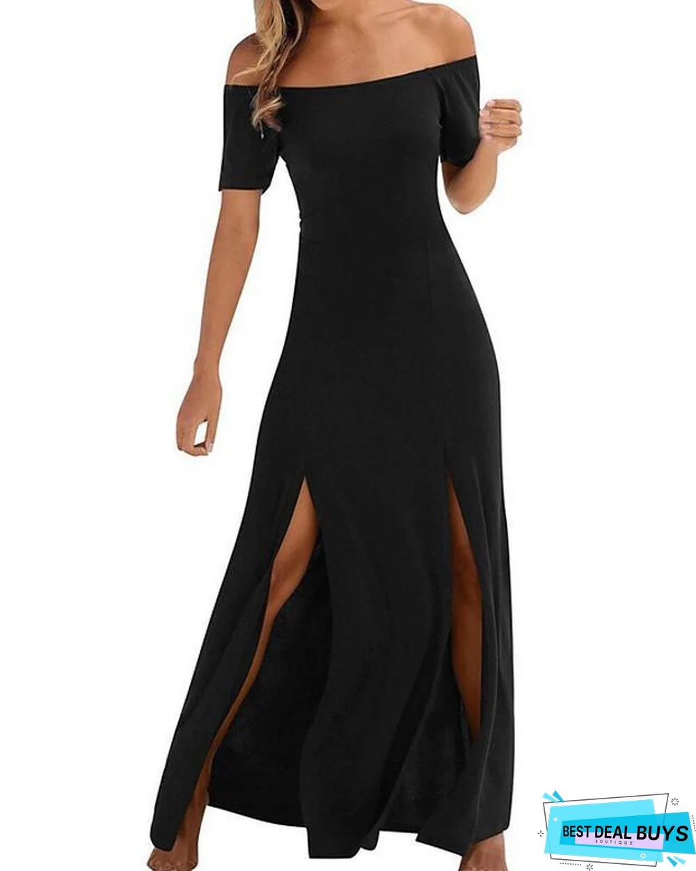 Women's A-Line Dress Maxi Long Dress Short Sleeve Solid Color Summer Sexy Black Black Dresses