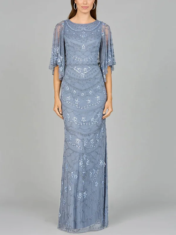 Round Neck Lace Solid Color Maxi Dress