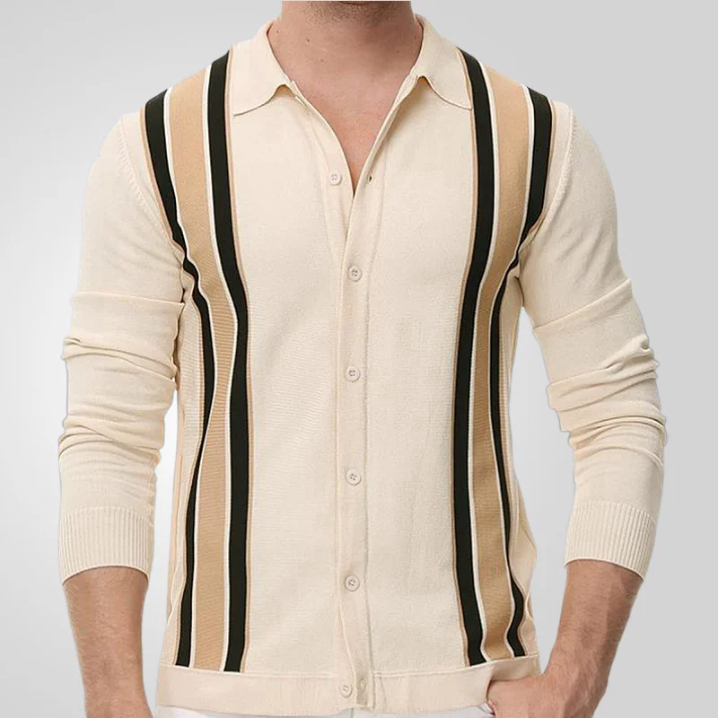Uveng Uveng Men's Men's Spring Thin Knits Striped Splicing Business Long Sleeve Polo Shirts SY0149