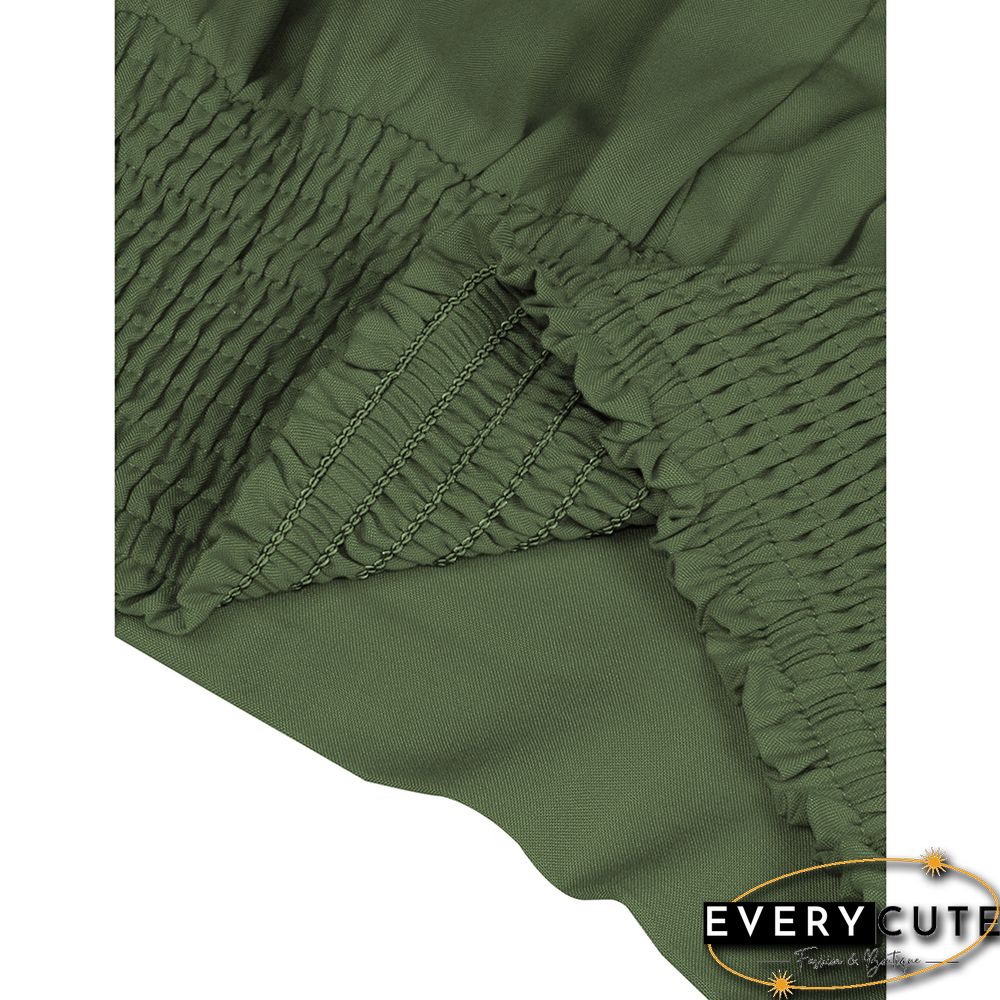 Green Ruffle Hem Tie Waist Wide Leg Culotte