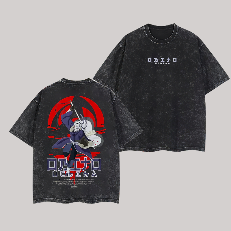Kaos Obito Uchiha Naruto Printed Oversize Washed T-Shirt