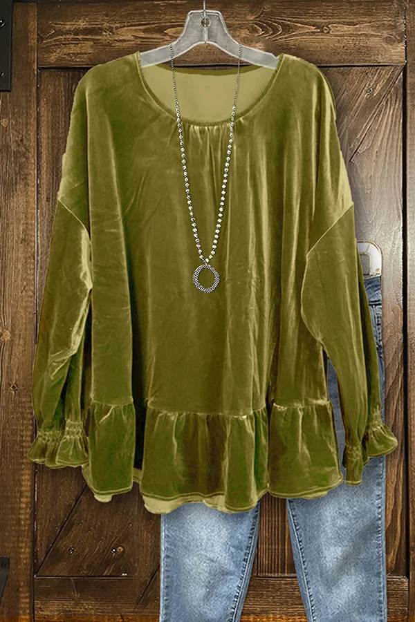 Classic Velvet Ruffle Pleated Top
