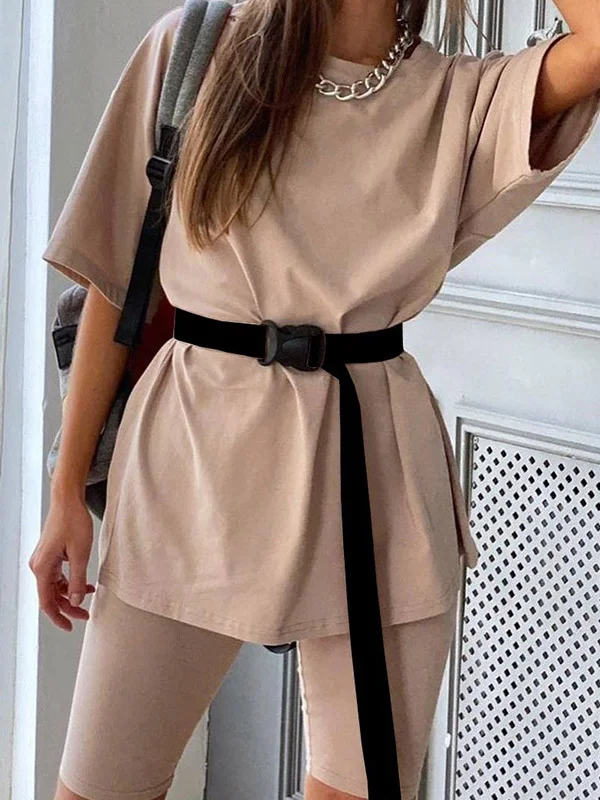 Casual Two Pieces With Belt T-Shirts Tops+Legging Suits