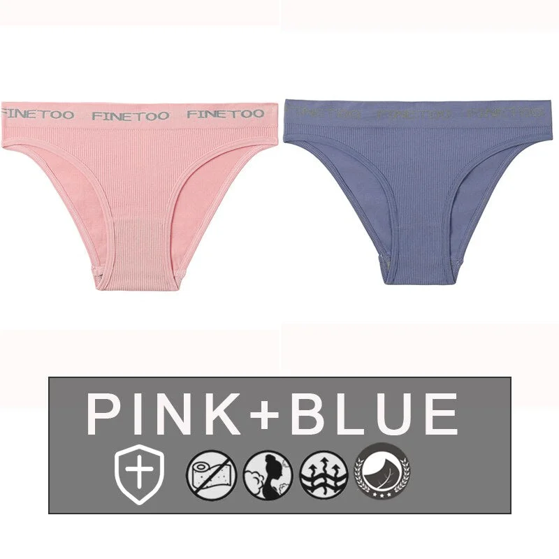 FINETOO 2PCS/Set Women's Seamless Panties Midi-Waist Femme Underpants Briefs Underwear Lingerie Letter Printed 9 Colors Pantys