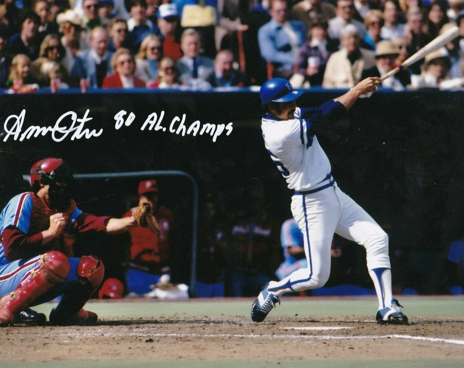 AMOS OTIS KANSAS CITY ROYALS 80 AL CHAMPS ACTION SIGNED 8x10