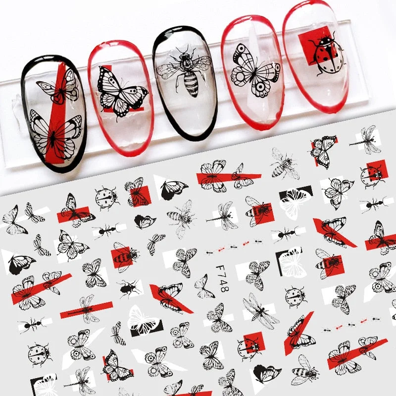 1 Sheet Dragon Snake Stickers Nail 3D Black Gothic Style Self Adhesive Slider Leaves Flowers Nails Art Decoration Decals Wraps-Nail Inspo