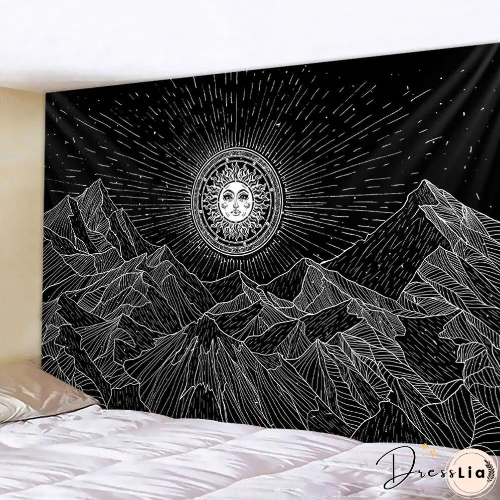 Black and white moon Mandala tapestry Bohemian decoration wall hanging bedroom psychedelic