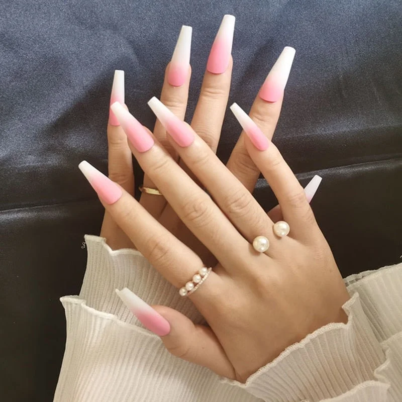 24pcs/set Press on Nail Tips Acrylic 10 Sizes Flower Design Fake Nails Art Full Cover French False Nail Art Tips Artifical Nails-Nail Inspo