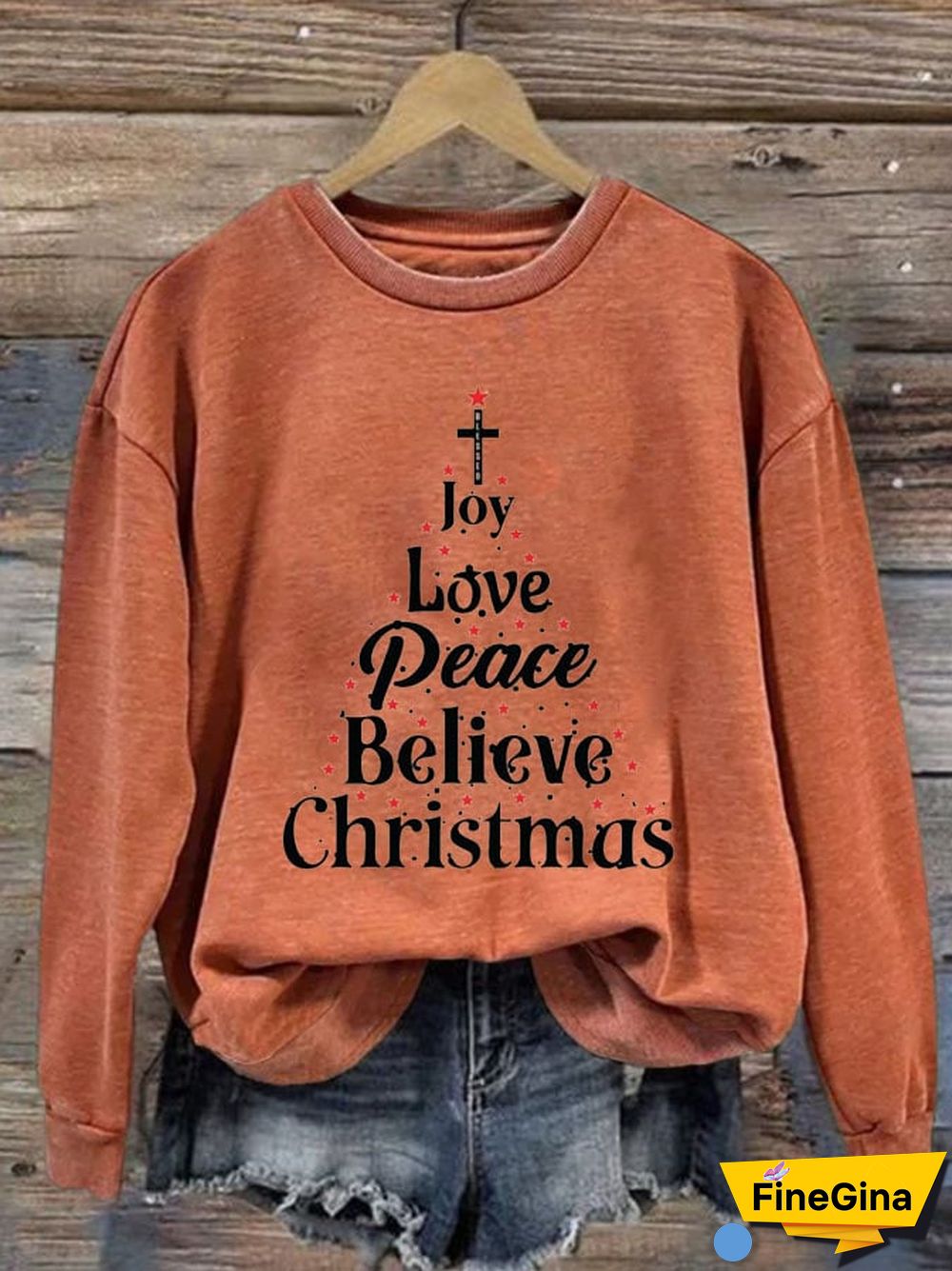 Women'S Joy Love Peace Believe Christmas Crew Neck Sweatshirt