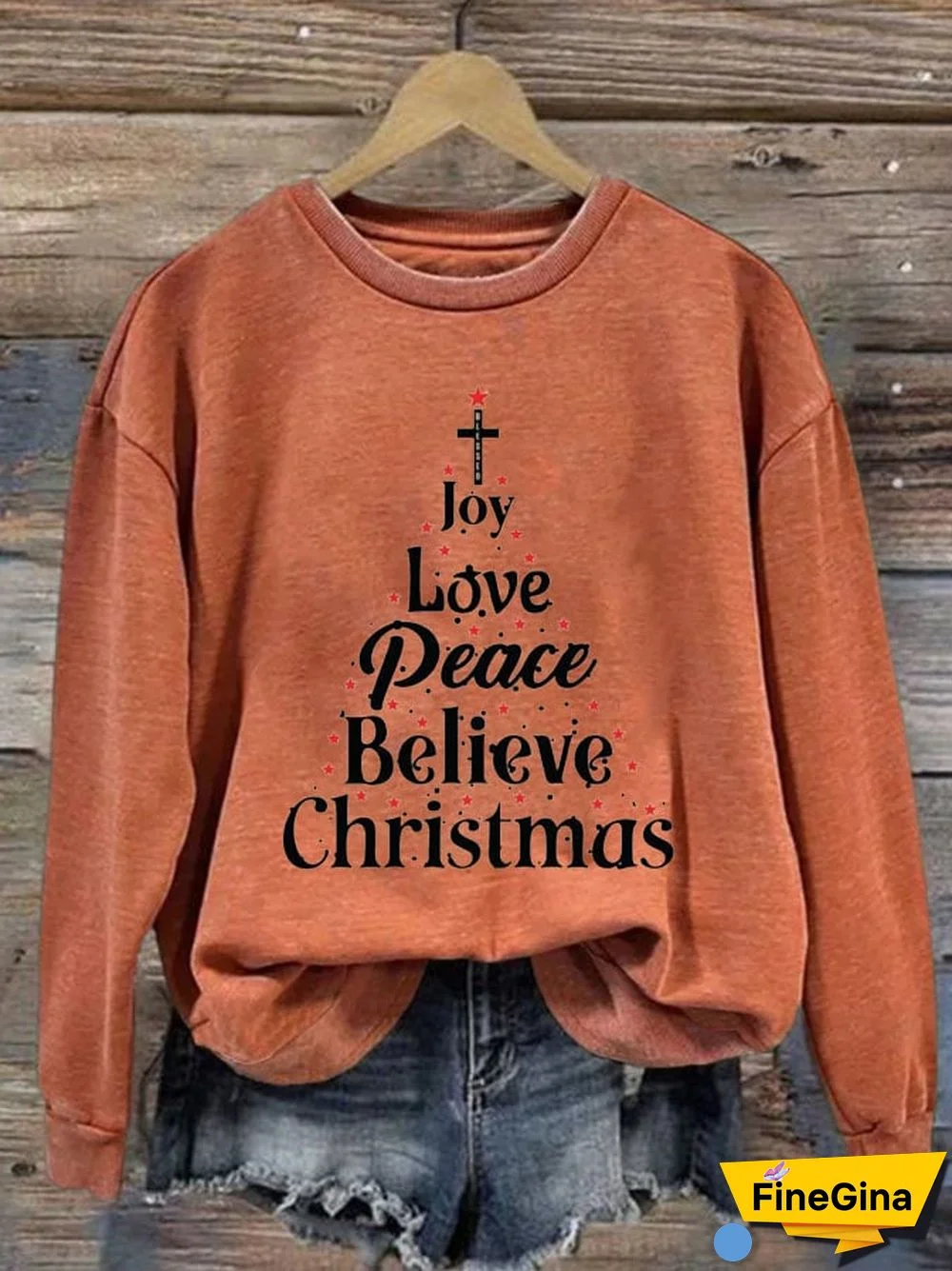 Women'S Joy Love Peace Believe Christmas Crew Neck Sweatshirt