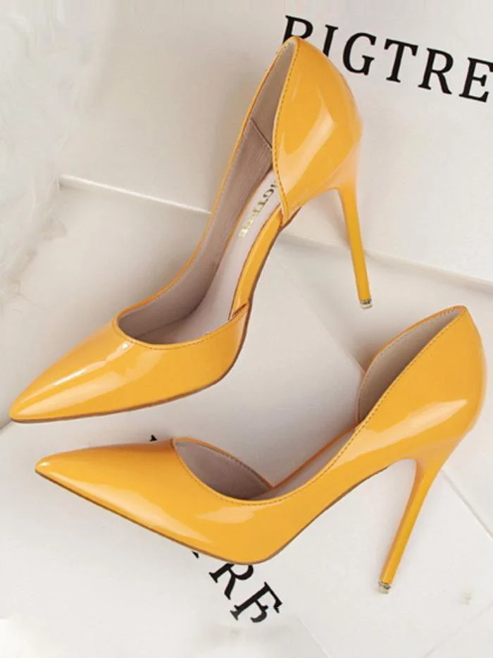 Fashion stiletto high-heeled patent leather shallow pointy sexy high-heeled shoes