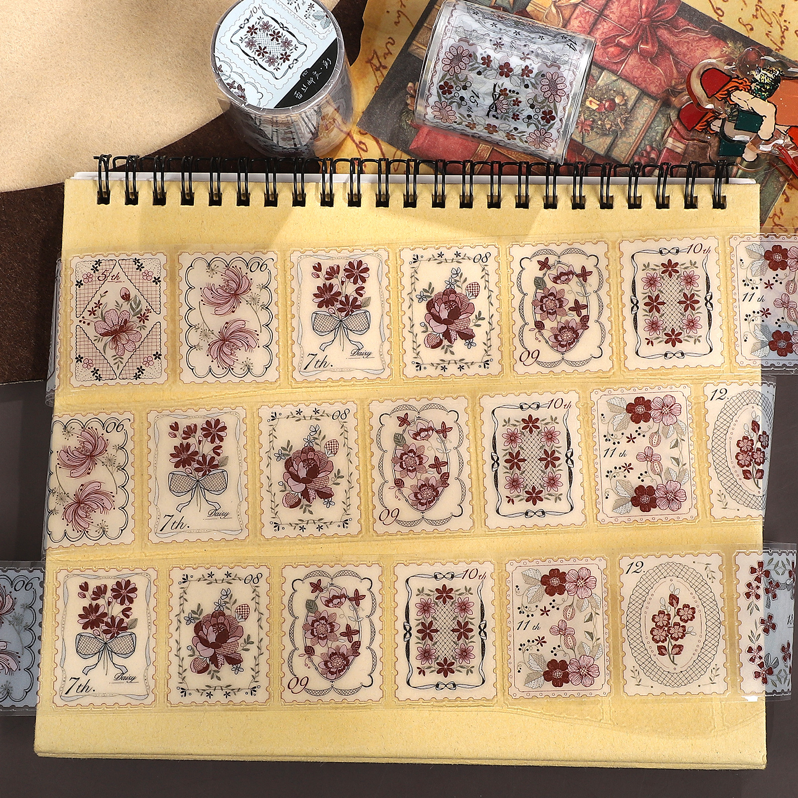 PET 테이프 - 45mm*5m 빈티지 레이스 꽃 스탬프