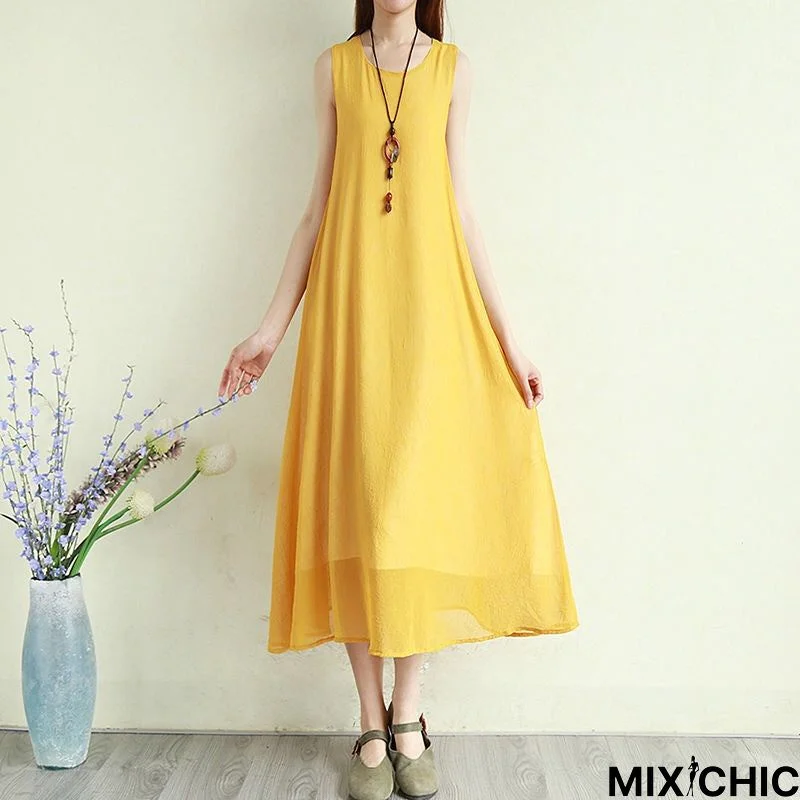 Long Chiffon Temperament Dress With Vest