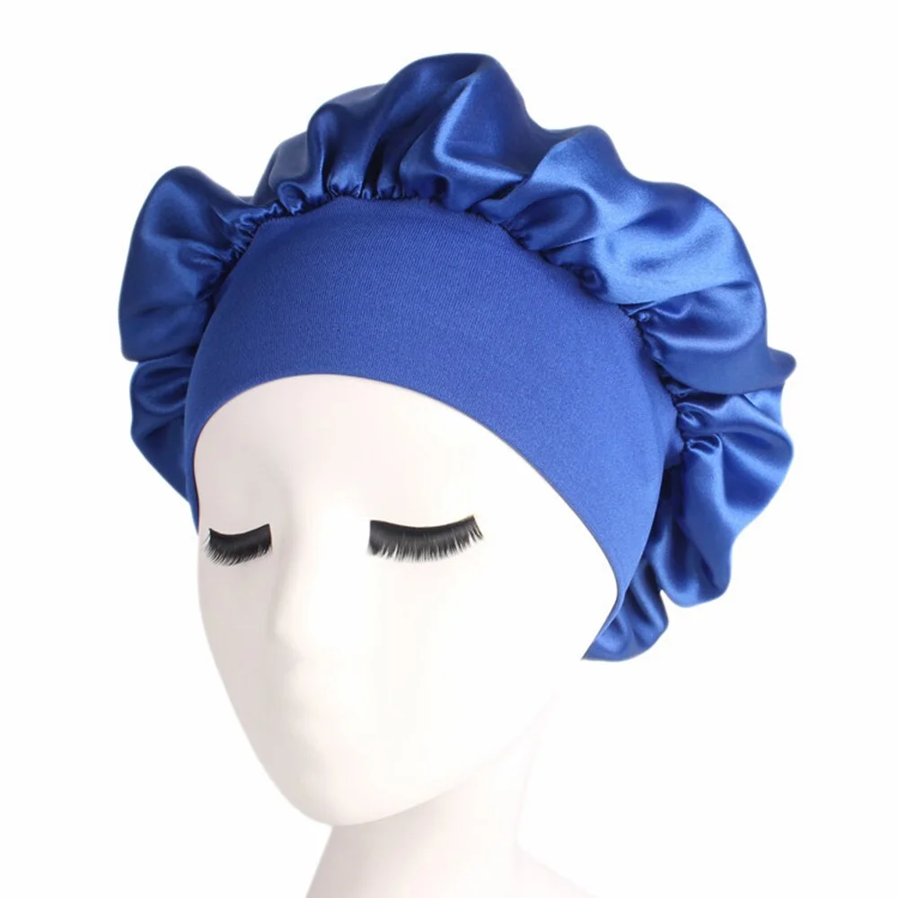 New Soft Silk Women Night Sleep Head Wear Shower Wrap Cap Adjustable Ladies Long Hair Care Bonnet Scraf Satin Hat Accessories