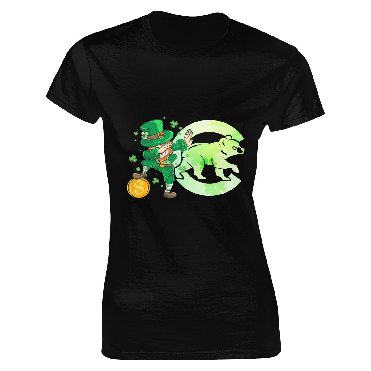 Chicago Cubs St Patrick's Day Dabbing Leprechaun Women's Short-Sleeve Cotton Tee
