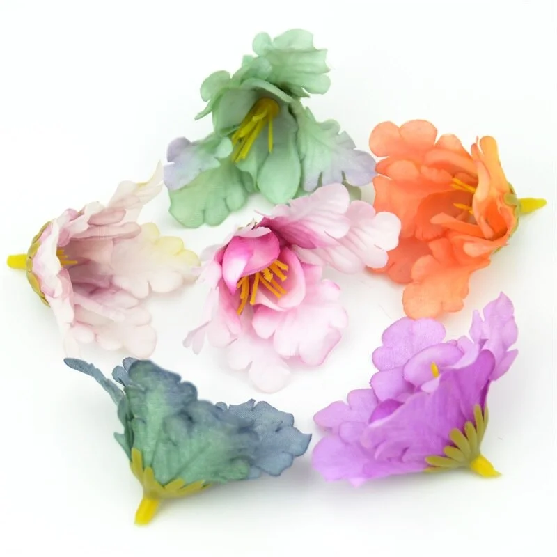 10pcs 5cm Mini Silk Gradient Orchid Artificial Flower Head For Wedding Decoration DIY Wreath Accessories Craft Fake Flowers