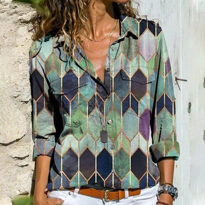 Casual Printed V-neck Blouse