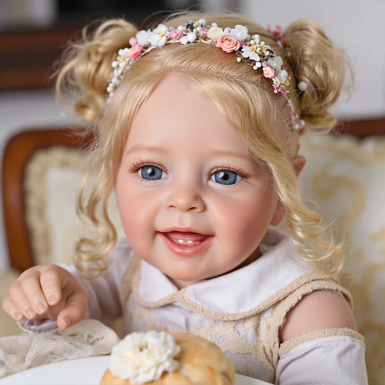 20" Looking Lifelike Toddlers Handmade Blue Eyes Silicone Reborn Doll Girl Levary with Two Teeth
