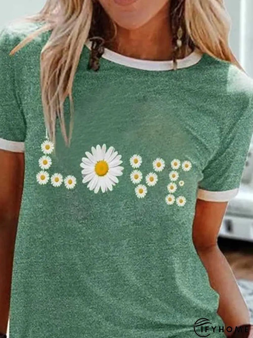 Green Casual Short Sleeve Printed T-shirt | IFYHOME