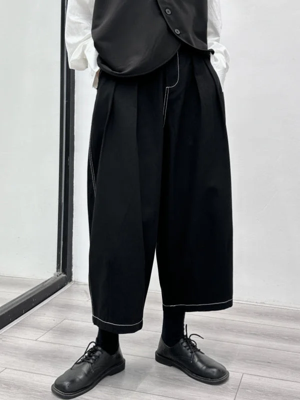 Urban Black Elasticity High Waisted Pleated Pockets Topstitched Harem Pants