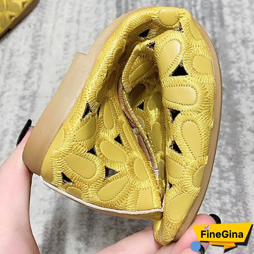 Women's Summer Square Toe Hollow Flower Slip-on Casual Breathable Flat Sandals