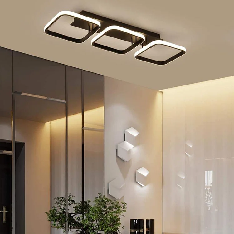 3 Square LED Black Modern Ceiling Lights Hanging Light Chandelier Ceiling Lamp - Appledas
