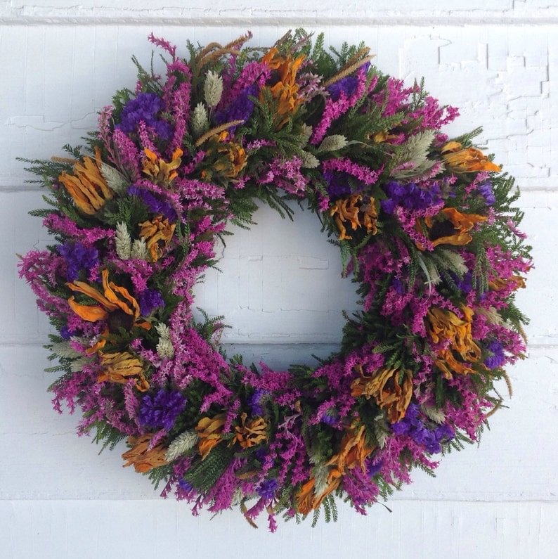 🔥Fall Hot Sale 49% Off🔥Purple, Yellow and Pink Dried Flower Wreath