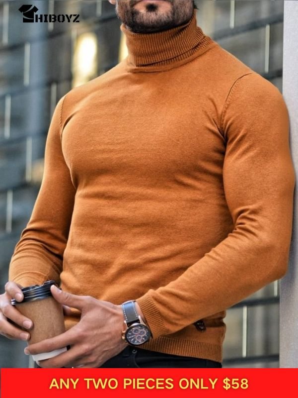 Elko Camel Slim Fit Turtleneck Wool Sweater
