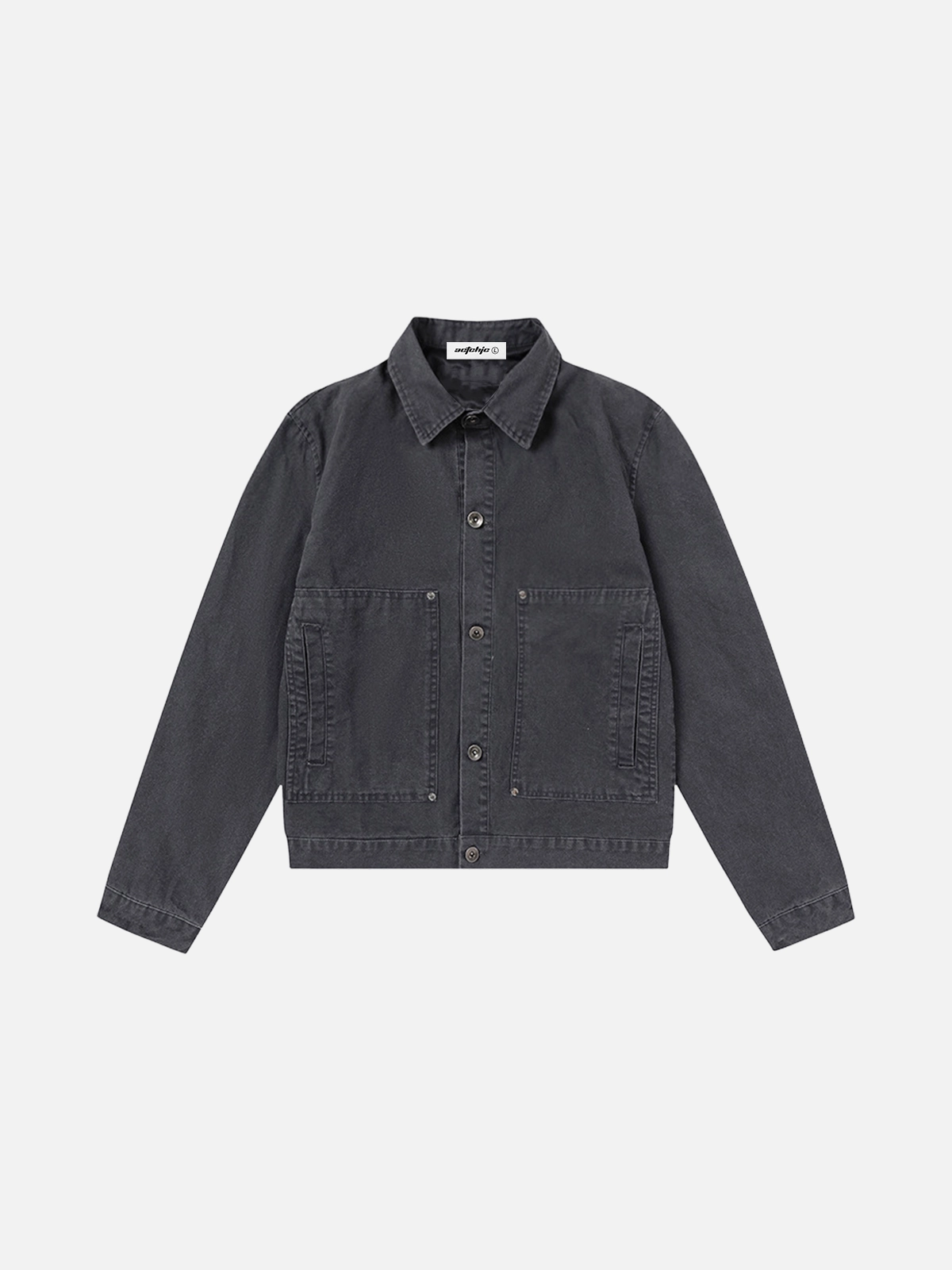 Black Act Chic Washed Distressed Big Pocket Boxy Jacket Front