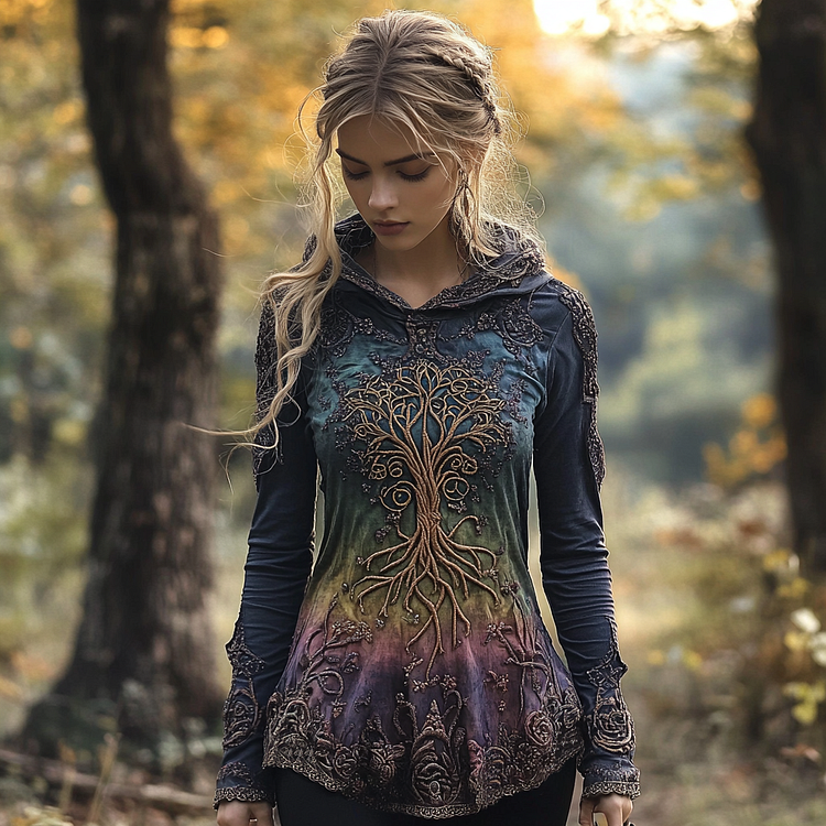 Women's Viking Tree Of Life Celtic Knot Gradient Art Hooded