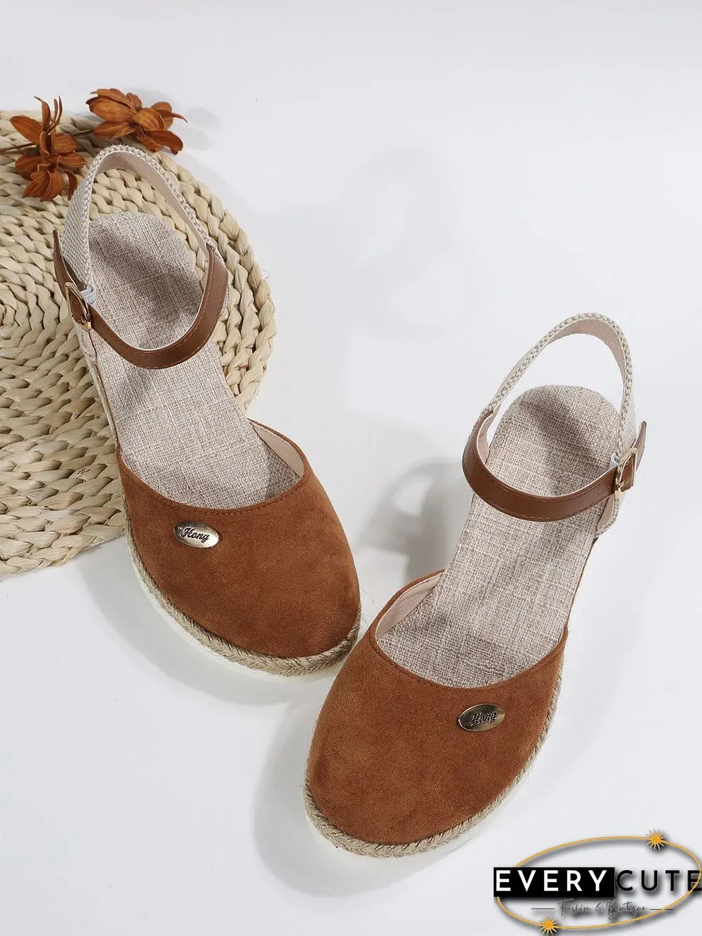 Women Color Block Summer Vacation Braided Non-Slip Block Heel Espadrille Sandals Adjustable Buckle EVA Wedges&Flatform