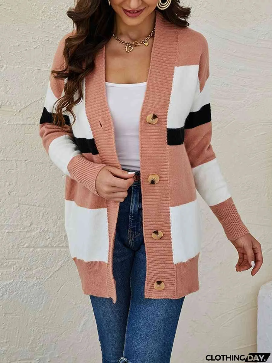 Color Block Button Down Cardigan