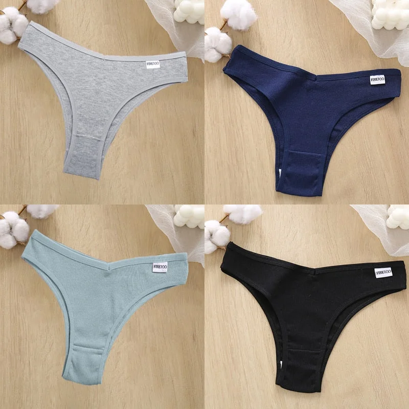 4PCS/Set Cotton Panties Women's Panties FINETOO Sexy Female Underpants Low Waist Underwear Women Pantys Lingerie M-XL