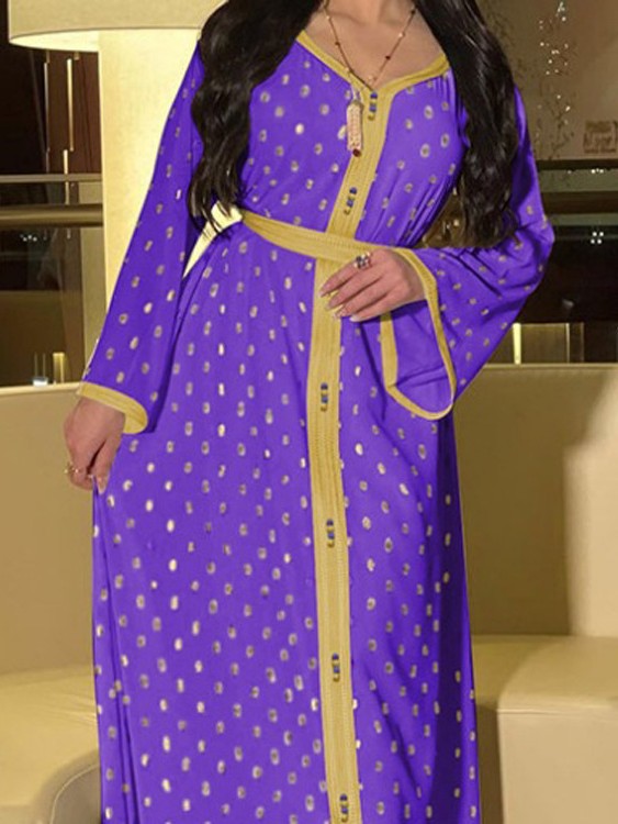 Gold Polka Dot Pattern V Neck Long Sleeve Kaftan | Oxredo Shop Ramadan Sale