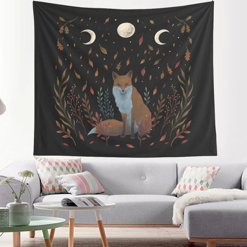 Moon Flower Butterflies Tapestry Wall Hanging Tapestry Boho Celestial Floral Aesthetic Black Art Blanket For House Decoration